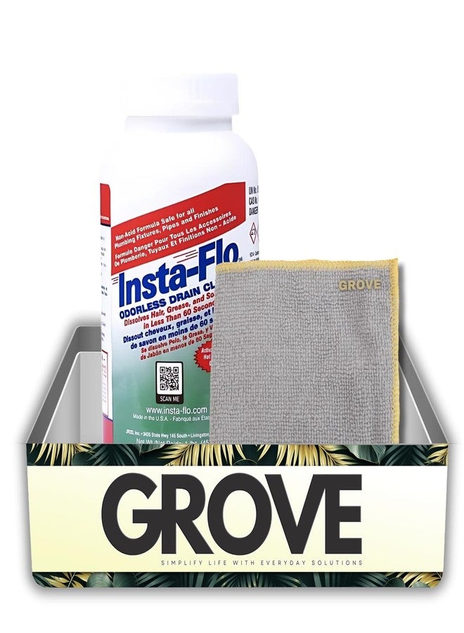 GROVE Insta-Flo Crystals Drain Cleaner 1 lb Bundle with Microfiber Cloth – Powerful Crystal Lye Opener for Clog Removal – Safe and Effective for Household Pipes – Gift Set (2 Items) - Image 1